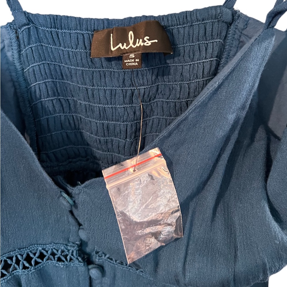 Lulu’s Percy Teal Blue Off-the-Shoulder Button-Up Dress Women’s Small NWT - Picture 5 of 6